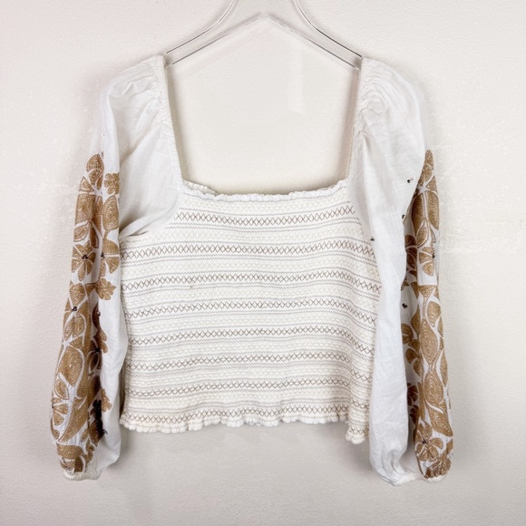 Anthropologie White and Gold Embroidered Blouse - Picture 6 of 7